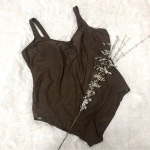 NEW Swim 365 Mocha Brown Tank Swimsuit w/ Bra Cups, Sz. 30W